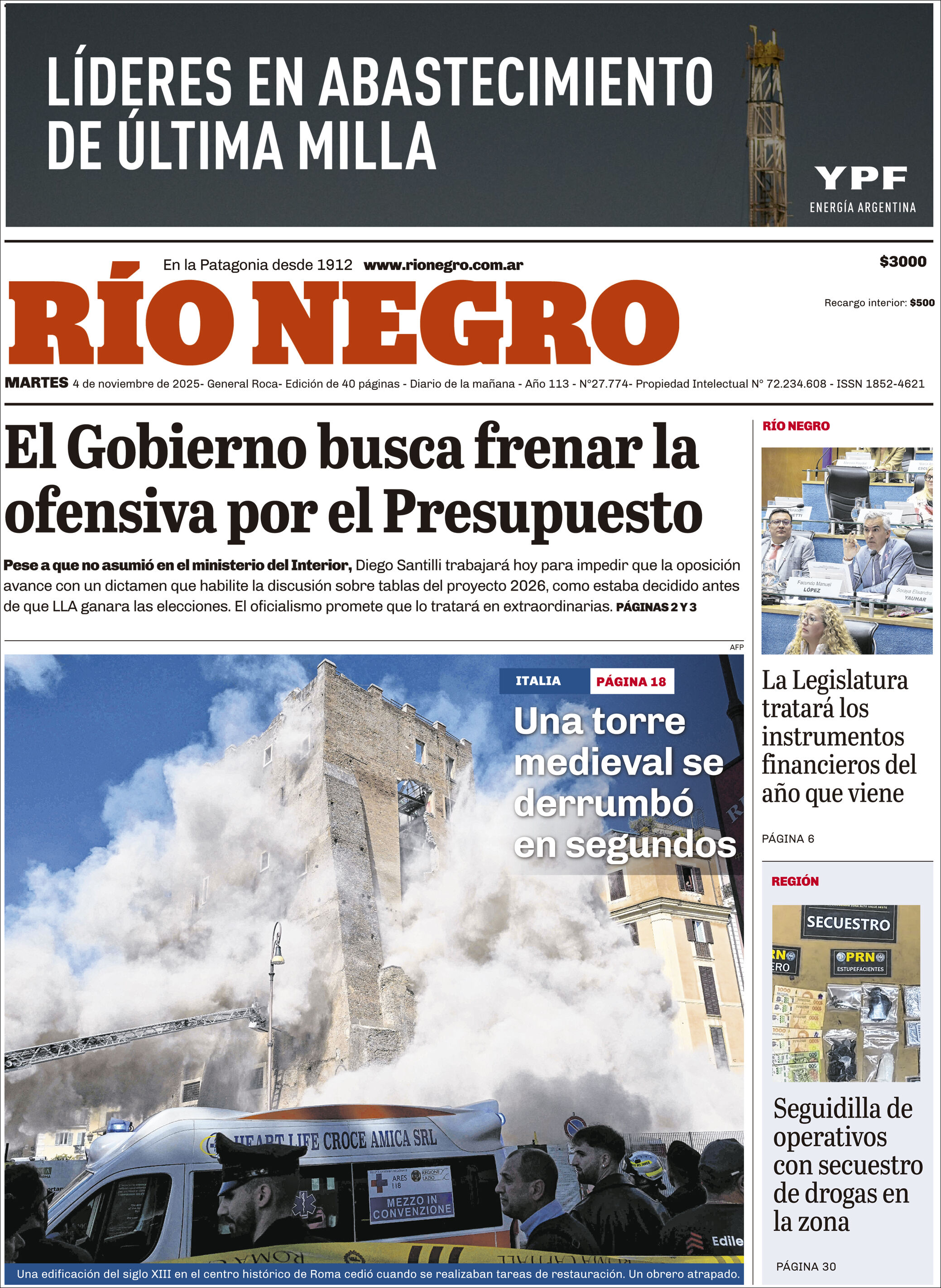 Media Panel - Developments and Systems | NC 10 SANTA CRUZ - Tapa del diario Río Negro